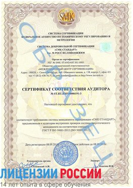 Образец сертификата соответствия аудитора №ST.RU.EXP.00006191-3 Менделеево Сертификат ISO 50001